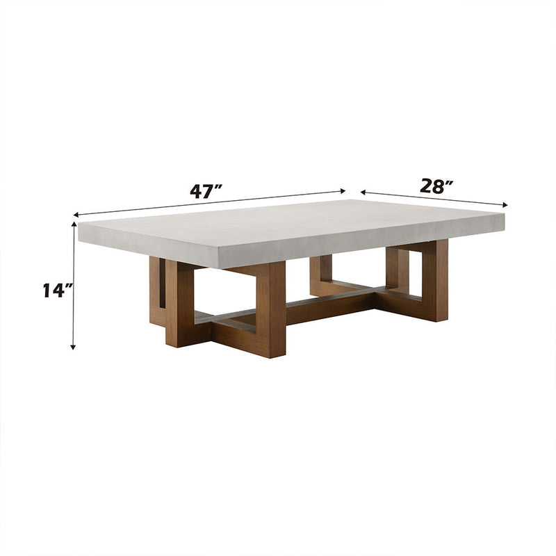 Keven - Coffee Table - Faux Concrete Top & Walnut  Finish