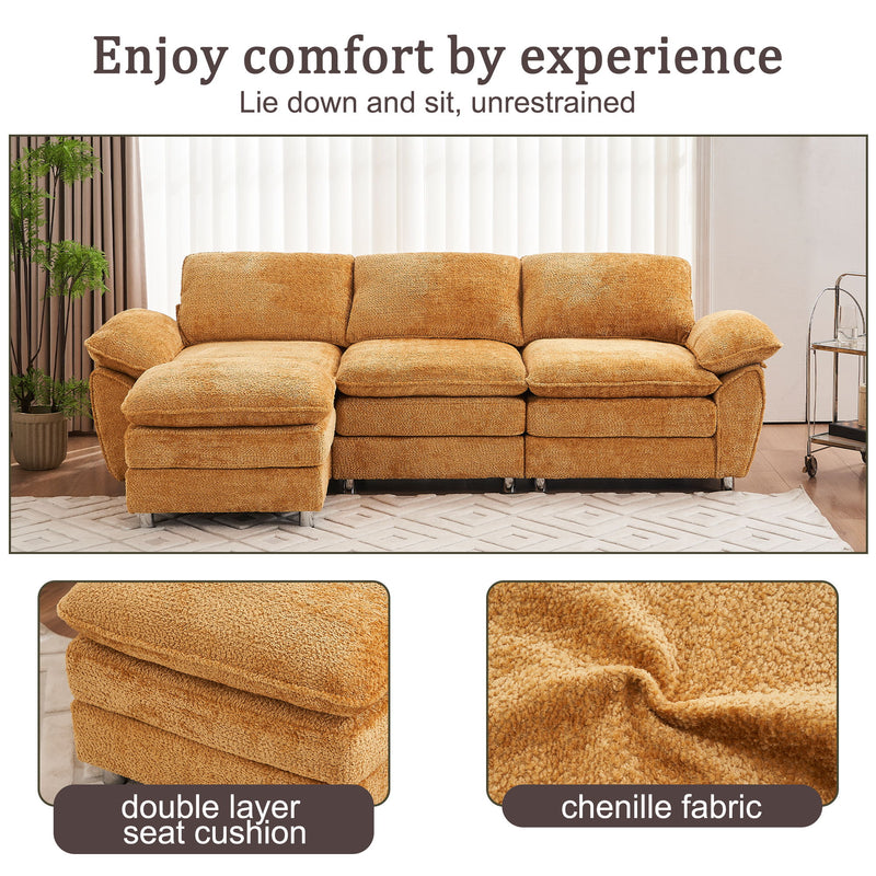 Modern Deep 3-Seat Sofa Couch With Ottoman, Polyester Sofa Sleeper Comfy Upholstered Furniture For Living Room, Apartment, Studio, Office