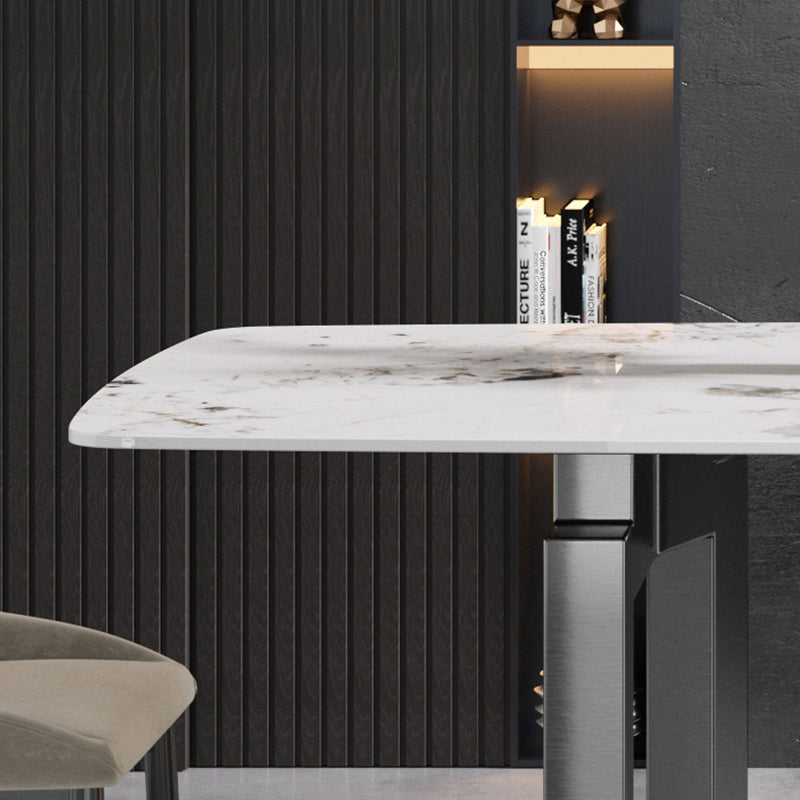 70.87" Modern Artificial Stone Pandora White Curved Black Metal Leg Dining Table, Can Accommodate 6-8 People - Antique White