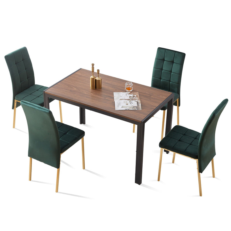 5 Pieces Dining Set Including Velvet High Back Golden Color Legs Nordic Dining Chair & Creative Design Dining Table