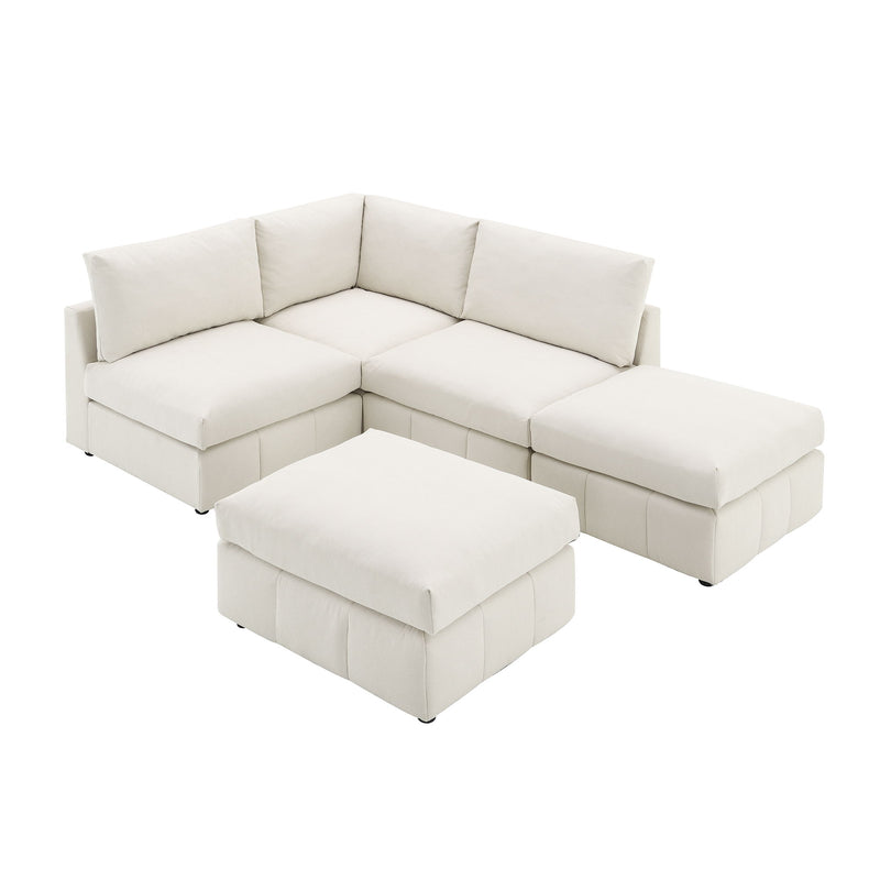 Modern Sectional Sofa With Vertical Stripes, 5 Seat Armless Couch Set With Convertible Ottomans, Various Combinations, L-Shape Indoor Furniture For Living Room