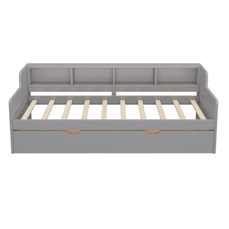 Twin Size Wooden Day Bed with Trundle for Guest Room, Small Bedroom, Study Room, Gray