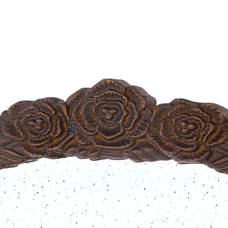 Round Hand Carved Rose Antique Mirror Frame, Wall Mirror For Live Space, Bathroom, Entryway Wall Decor