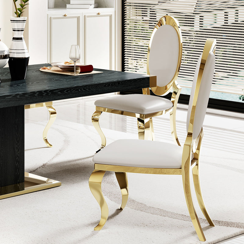 MDF Top Dining Table With Gold Finish Corner, MDF Pillar And Gold Finish Stainless Steel Base