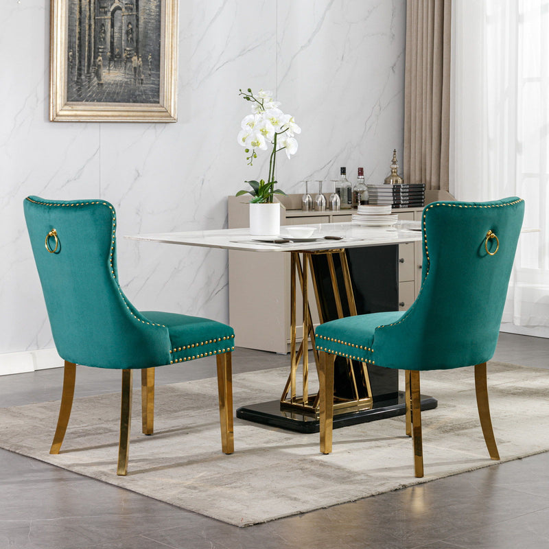 Nikki - Modern, High-End Tufted Solid Wood Contemporary Velvet Upholstered Dining Chair With Golden Stainless Steel Plating Legs, Nailhead Trim (Set of 2)