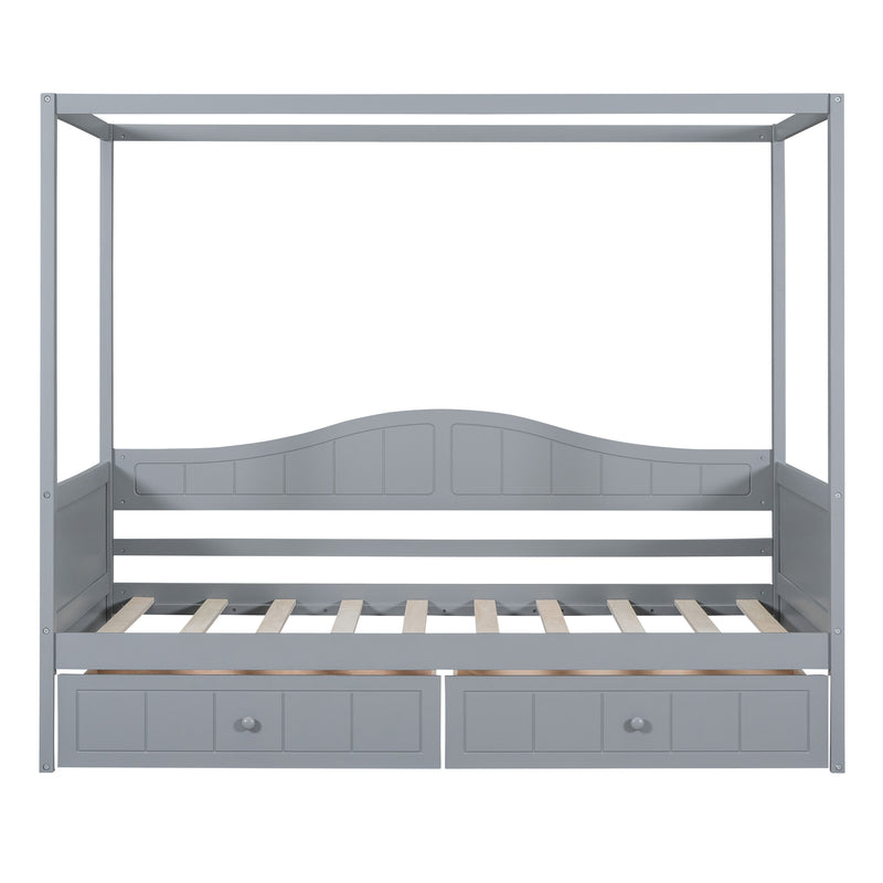 Twin Size Canopy Day Bed with 2 Drawers, Gray