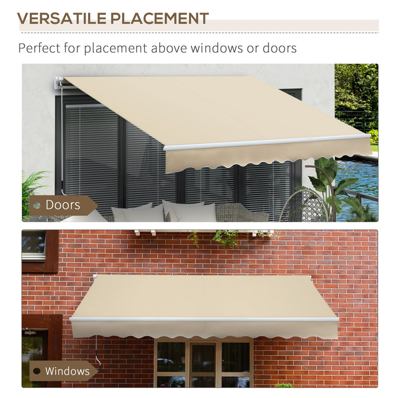 Outsunny - 12' x 8' Retractable Awning Patio Awnings Sun Shade Shelter With Manual Crank Handle, 280G / M² Uv & Water-Resistant Fabric And Aluminum Frame For Deck, Balcony, Yard - Cream White