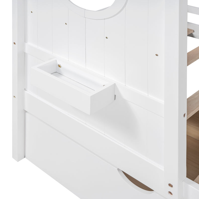 Wooden Twin Size House Bed with 2 Drawers,Kids Bed with Storage Shelf, White