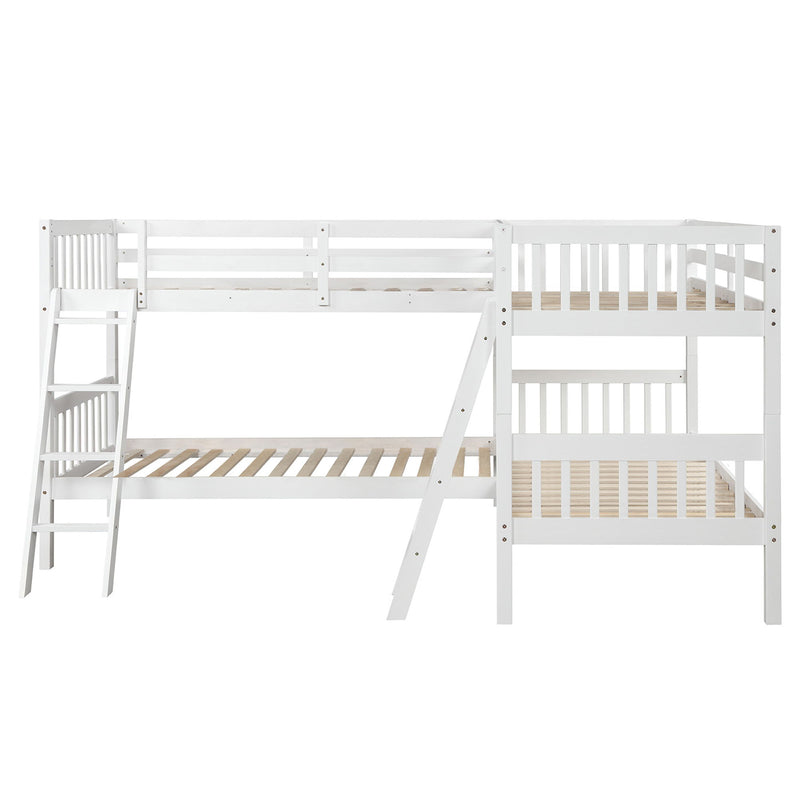 L Shaped Twin Bunk Bed With Ladder - White