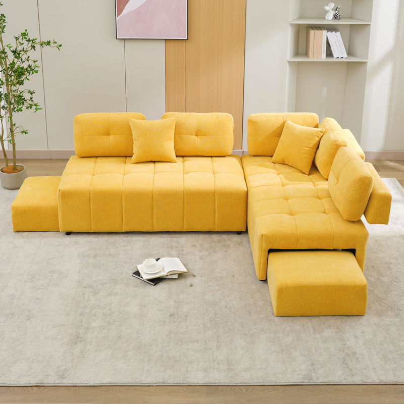 L-Shaped Sofa Sectional Sofa Couch With 2 Stools And 2 Lumbar Pillows For Living Room