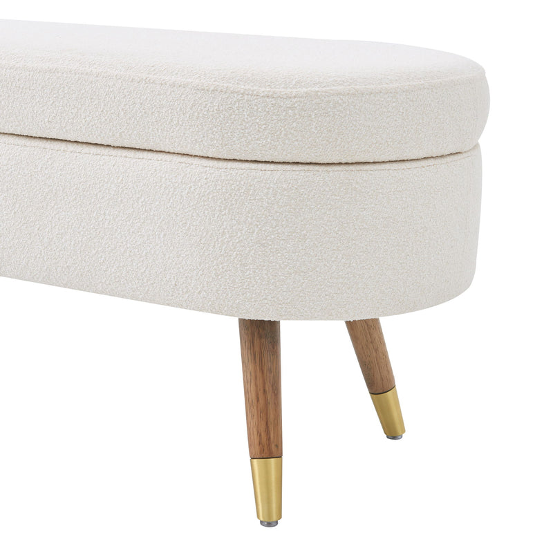 Storage Bench Upholstered Boucle Ottoman With Golden Metal Legs End Of Bed Bench For Bedroom, Living Room, Entryway, Bed Side