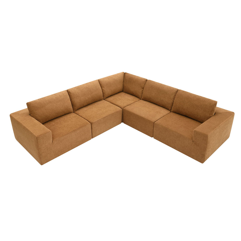 Modular L Shaped Sectional Sofa, Luxury Floor Couch Set, Upholstered Indoor Furniture, Foam - Filled Sleeper Sofa Bed For Living Room, Bedroom, 5 Pieces Free Combination - Brown