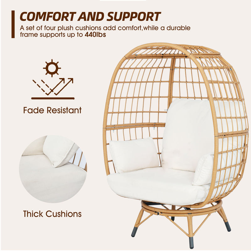 Outdoor Wicker Chair, Patio Chairs With 4 Thicken Cushionsoversized Lounge Chairs With Durable Steel Frame Perfect For Balcony, Backyard, Bedroom - Ivory