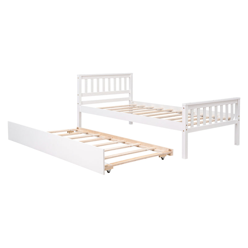 Twin Bed With Trundle, Platform Bed Frame With Headboard And Footboard, For Bedroom Small Living Space, No Box Spring Needed