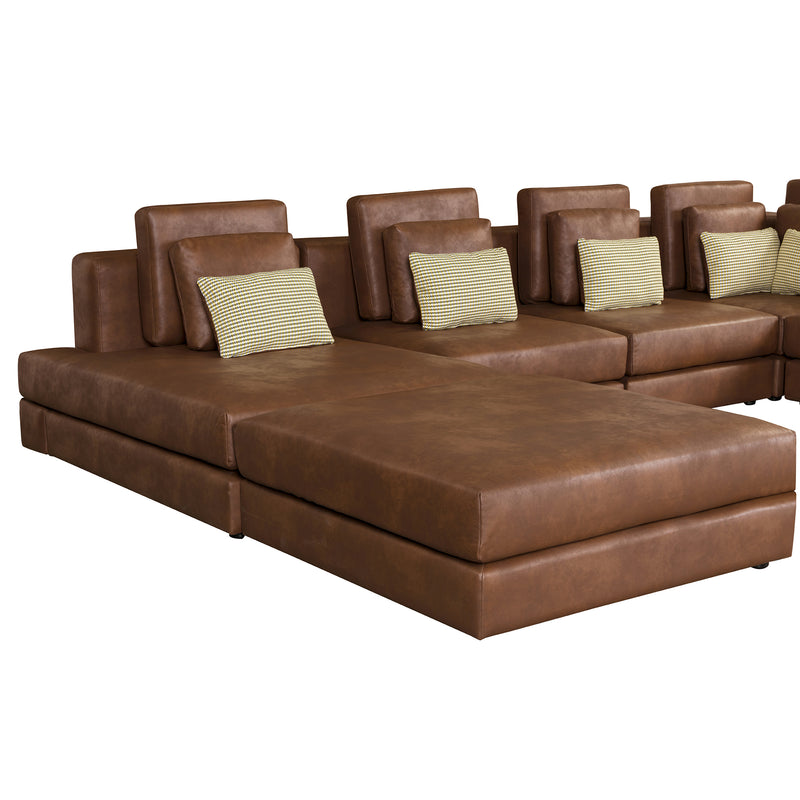 112.7" Modular Sectional Sofa Corner Sofa Chaise Lounge with Movable Ottoman for Living Room, Brown