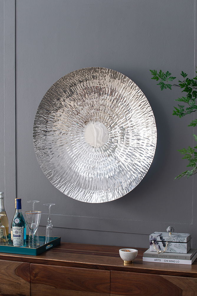 Textured Oversized Disc, Wall Decor For Living Room, Bedrrom, Entryway Office (Set of 3) - Silver