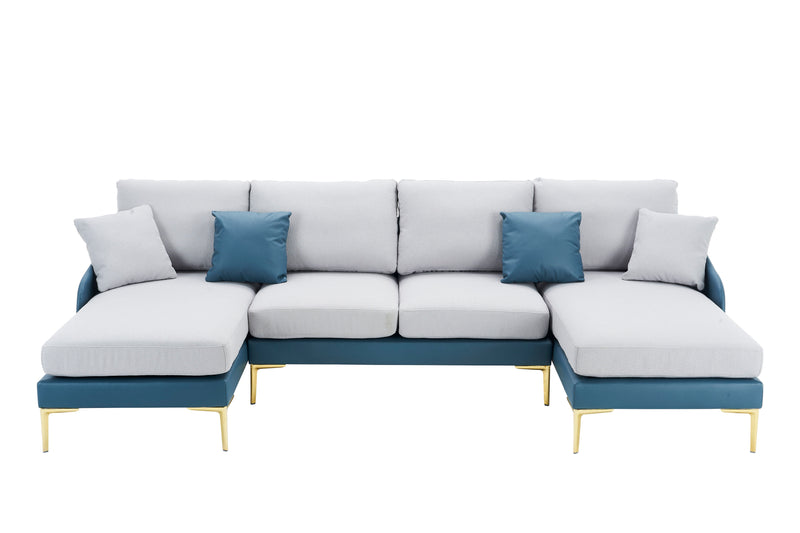 Modern Large Area Linen+Leathaire Fabric Color Matching Segmented Sofa, Ultra Wide Lounge Chair