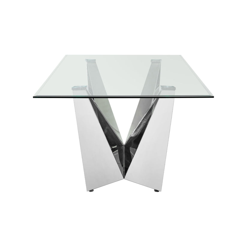 Clear Glass With Polished Stainless Steel Base Dining Table - Silver