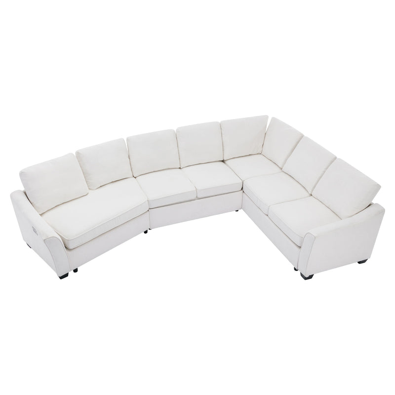 Sectional Sleeper Sofa With Pull-Out Bed Modern L-Shape Couch Bed With USB Charging Port For Living Room, Bedroom - Beige