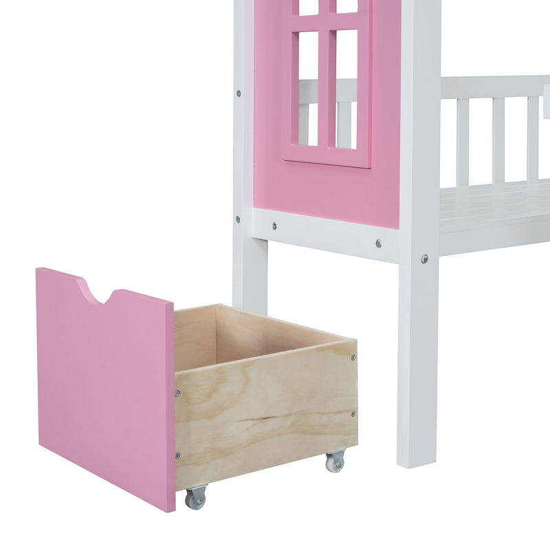 Twin Over Twin Bunk Bed With Changeable Table, Bunk Bed Turn Into Upper Bed And Down Desk