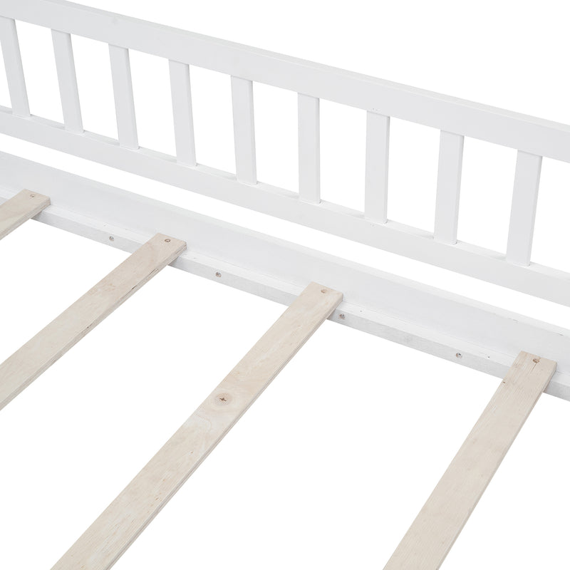 Twin Size Wood Bed House Bed Frame with Fence, for Kids, Teens, Girls, Boys,White