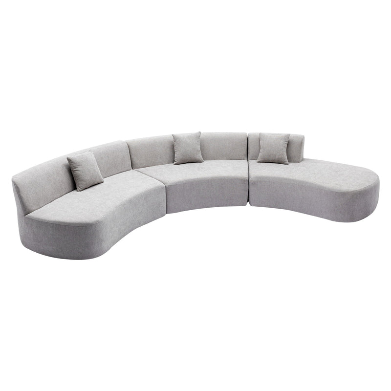 Stylish Curved Sofa Sectional Sofa Chenille Sofa Couch With Three Throw Pillows For Living Room