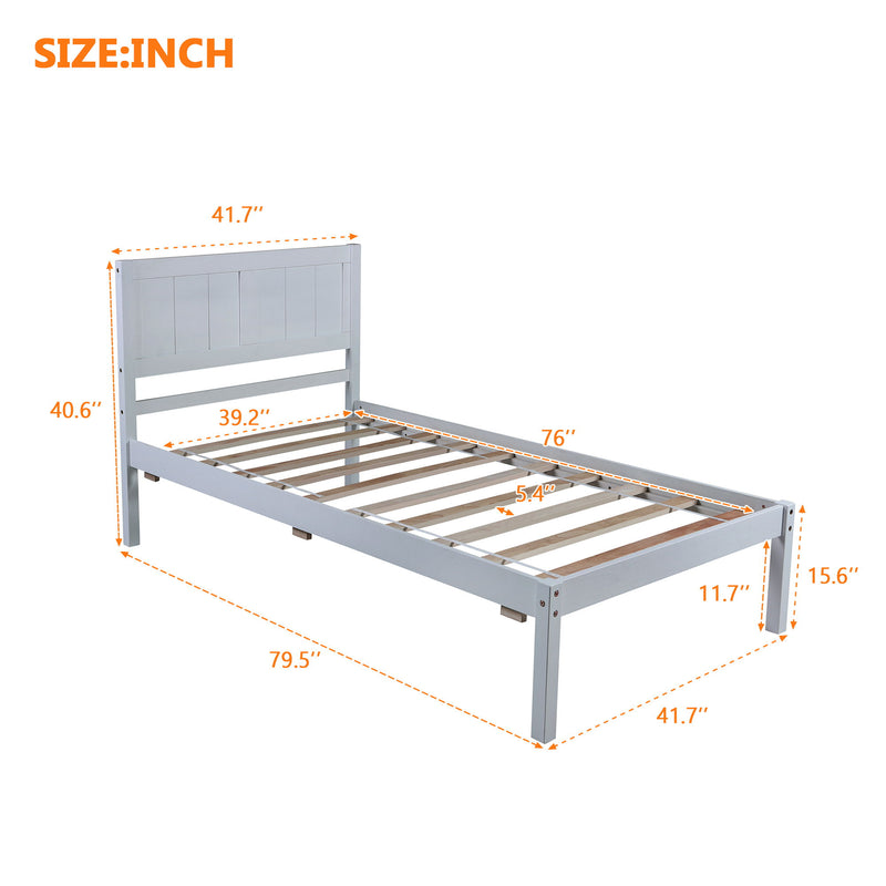 Twin Size Platform Bed With Headboard - Gray