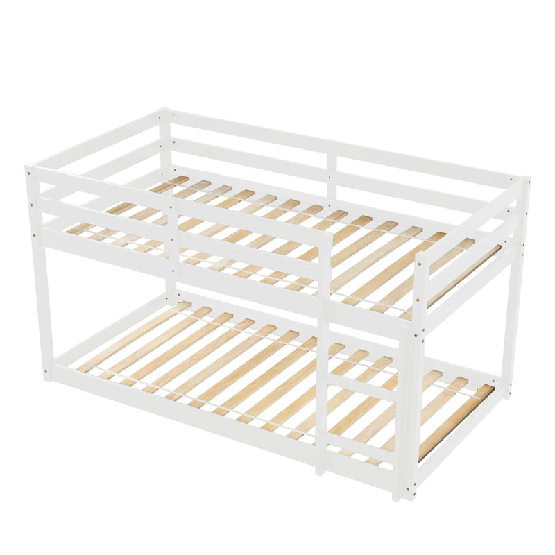 Twin Over Twin Floor Bunk Bed Comfortable - White