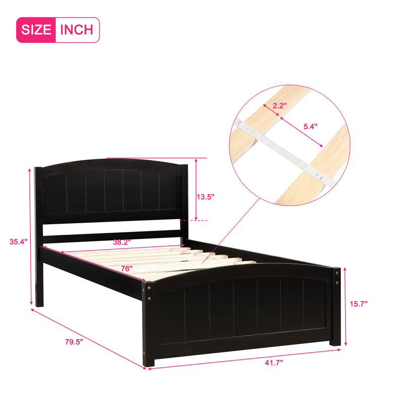 Twin Platform Bed With Headboard, Footboard And Wood Slat Support - Espresso