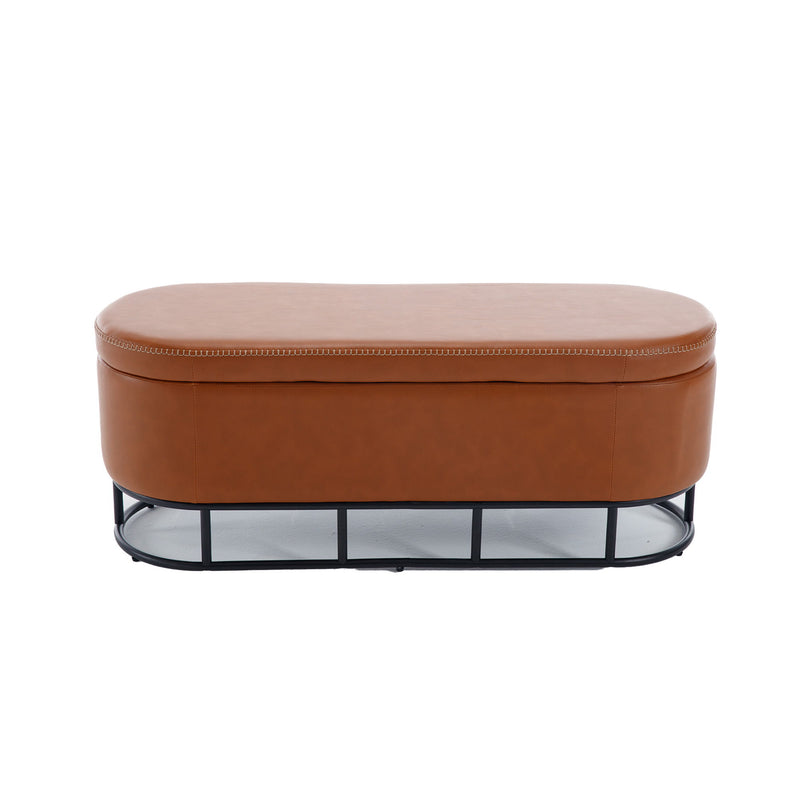 Oval Storage Bench For Living Room Bedroom End Of Bed, Sherpa Fabric Plush Upholstered Storage Ottoman Entryway Bench With Metal Legs