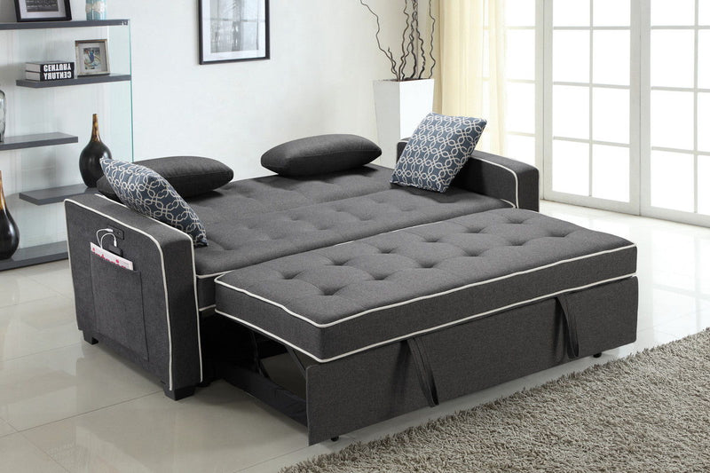Cody - Modern Fabric Sleeper Sofa With 2 USB Charging Ports And 4 Accent Pillows - Gray