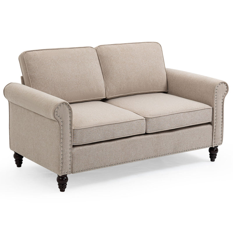 2 Seater Loveseat Sofa, Mid-Century Modern Couches For Living Room, Button Tufted Sofa - Light Beige