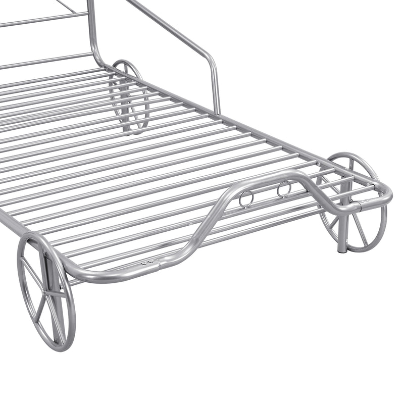 Twin Size Metal Car Bed with Four Wheels, Guardrails and  X-Shaped Frame Shelf, Silver(Old SKU: MF297599AAN)