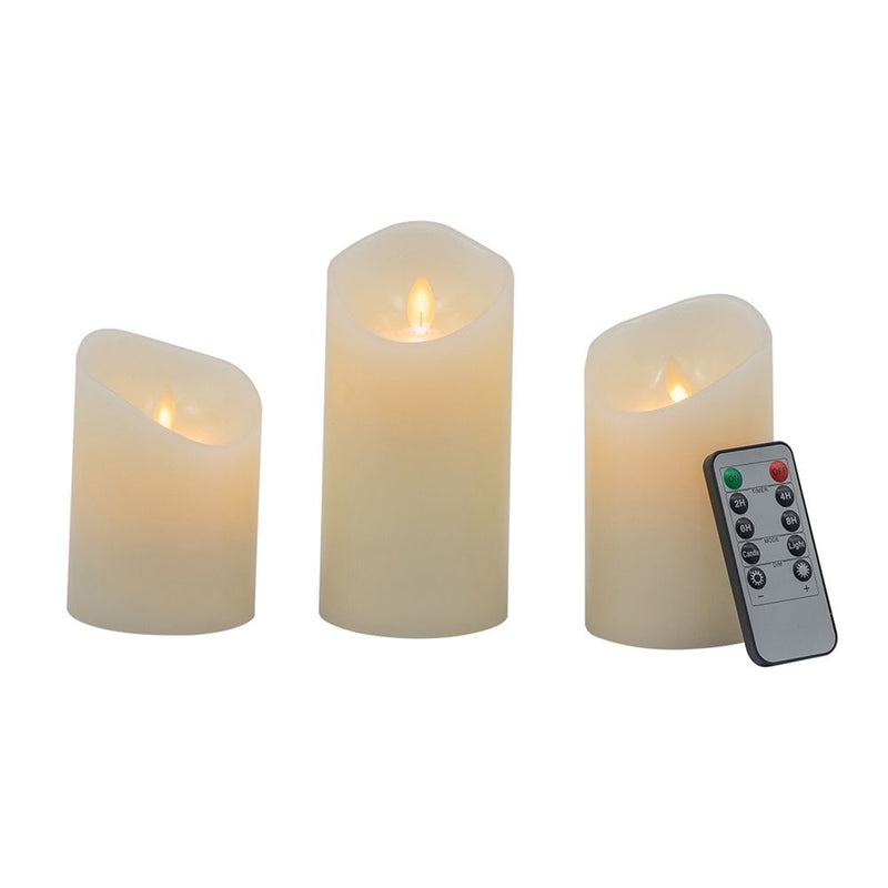 Flickering Led Candles With Remote Timer (Set of 3) - Ivory