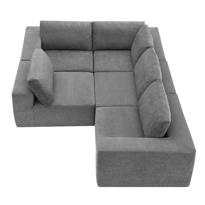 Modular L Shaped Sectional Sofa, Luxury Floor Couch Set, Upholstered Indoor Furniture, Foam - Filled Sleeper Sofa Bed For Living Room, Bedroom, 5 Pieces Free Combination - Gray