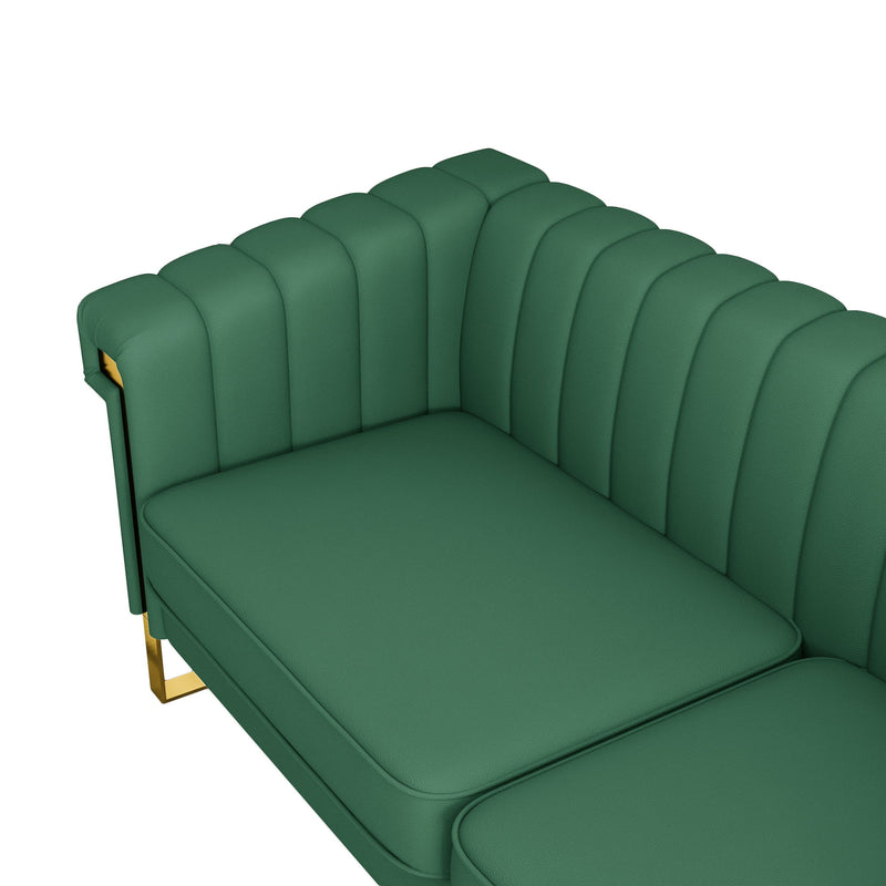 Fx-P81Pu-Gr Sofa Modern Sofa With Gold Accents, Sleek Channel-Tufted Upholstery, 3-Seat Couch For Living Room And Office Decor (Temu Suitable) - Retro Green