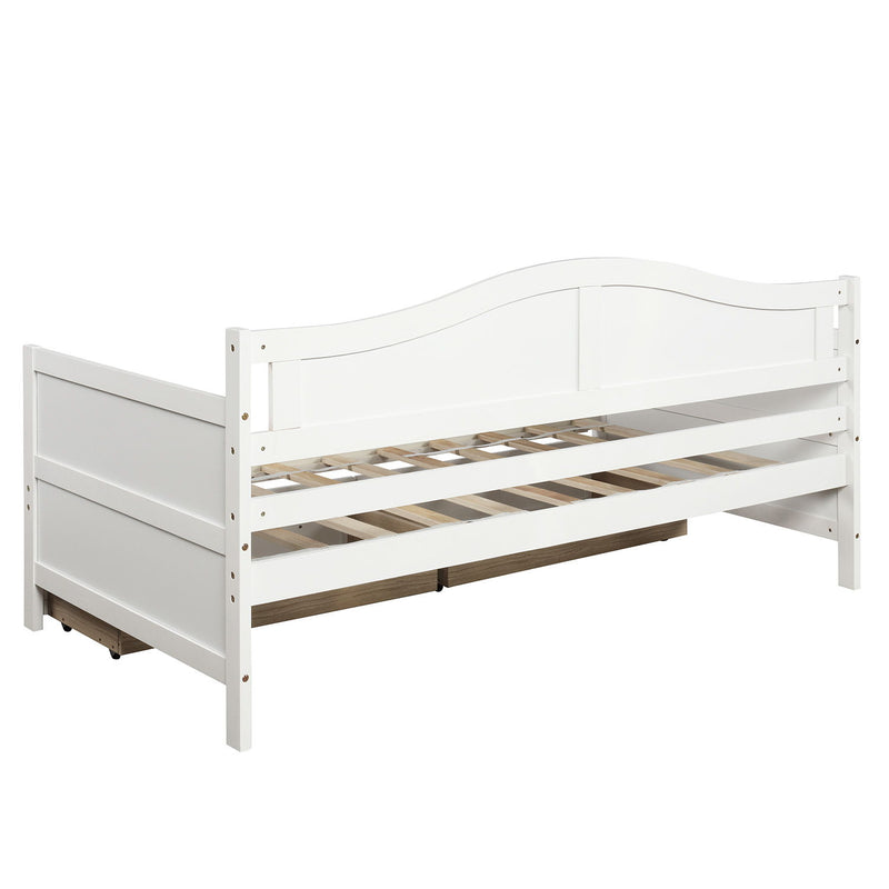 Twin Wooden Daybed With 2 Drawers, Sofa Bed For Bedroom Living Room, No Box Spring Needed - White