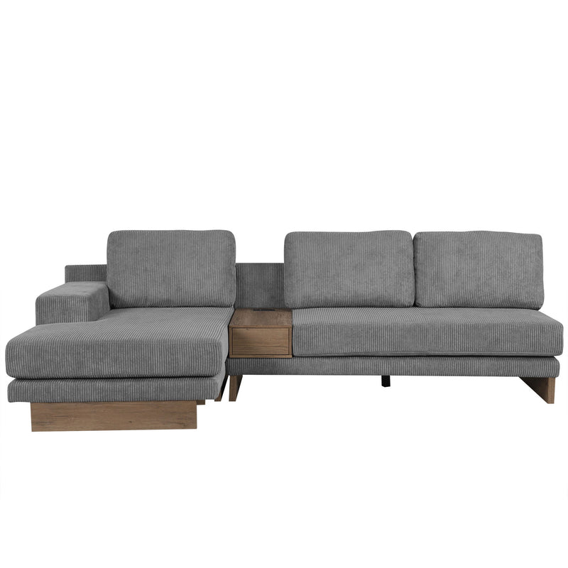 L-Shaped Sofa Sectional Sofa With Two USB Ports And Two Power Sockets, A Storage Drawer And A Reversible Chaise Lounge For Living Room