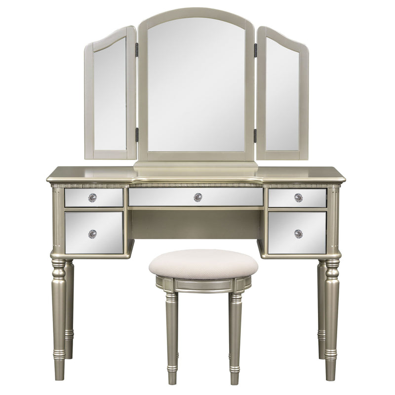 Dressing Table Set With Mirrored Drawers And Stool, Tri-Fold Mirror, Makeup Vanity Set For Bedroom