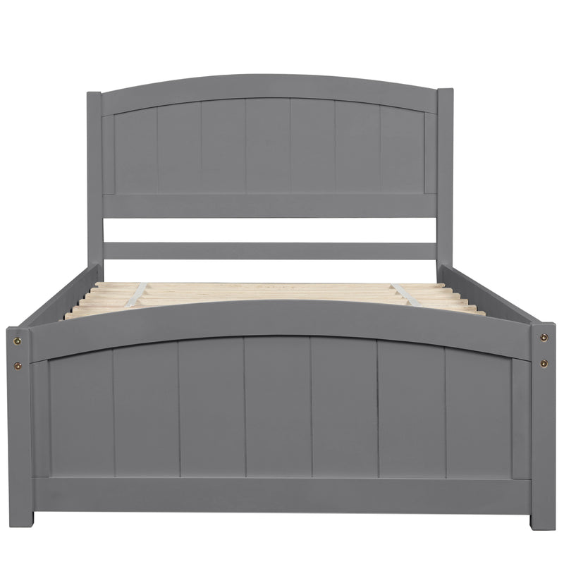 Wood Platform Bed with Headboard,Footboard and Wood Slat Support, Gray