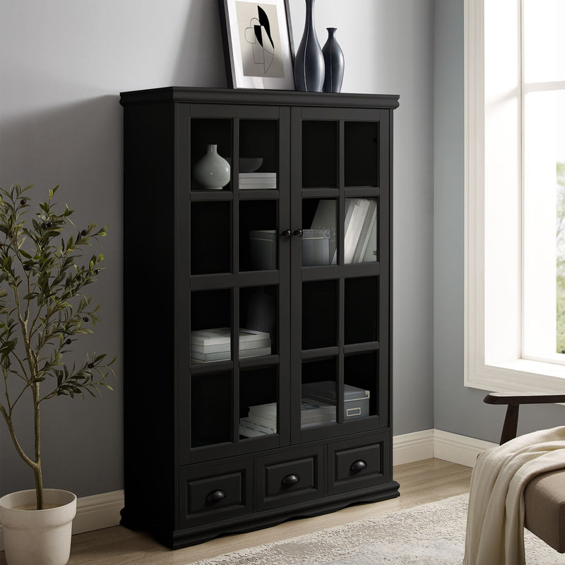 Storage Cabinet With Tempered Glass Doors Curio Cabinet With Adjustable Shelf Display Cabinet With Triple Drawers