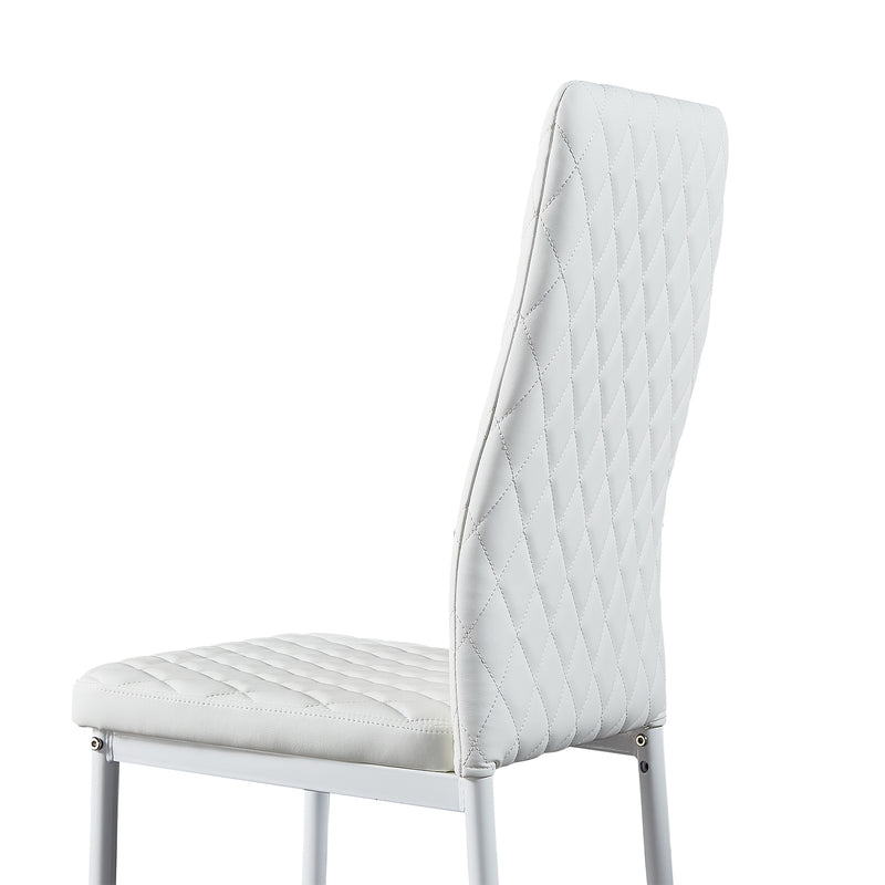 White modern minimalist dining chair fireproof leather sprayed metal pipe diamond grid pattern restaurant home conference chair set of 6