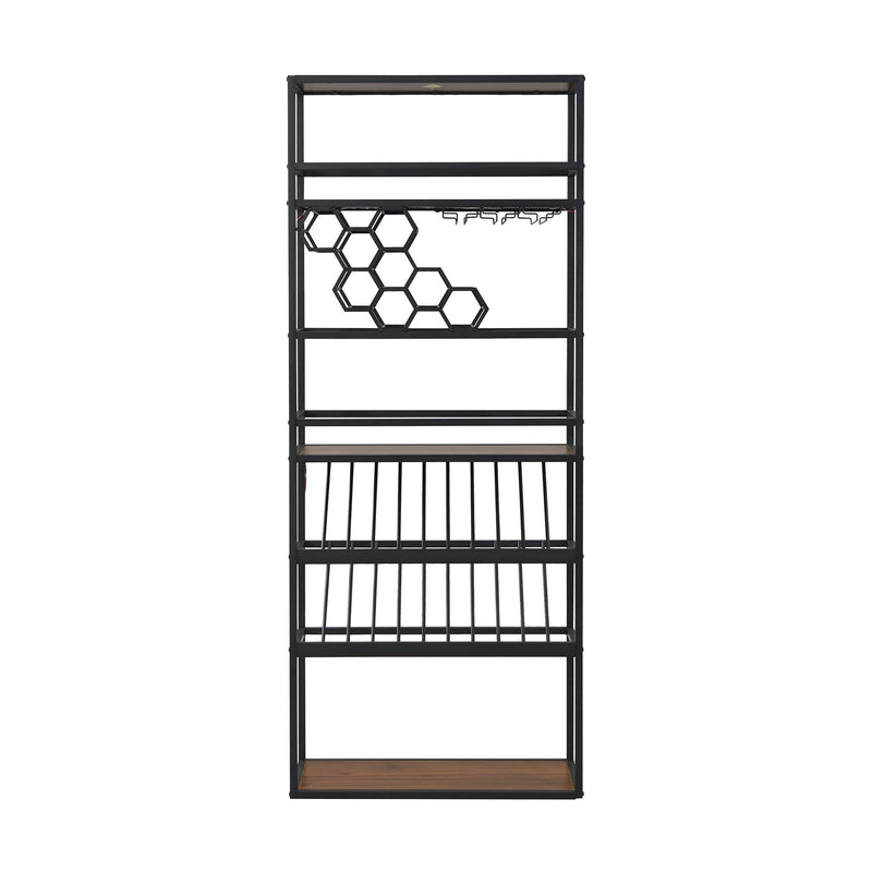 LED Tall Wine Rack Freestanding Floor, 7 Tier Wine Baker Rack With Glass Holder & Wine Storage, Industrial Wine Display Shelf Wine Bar Cabinet For Bar, Kitchen, Dining Room