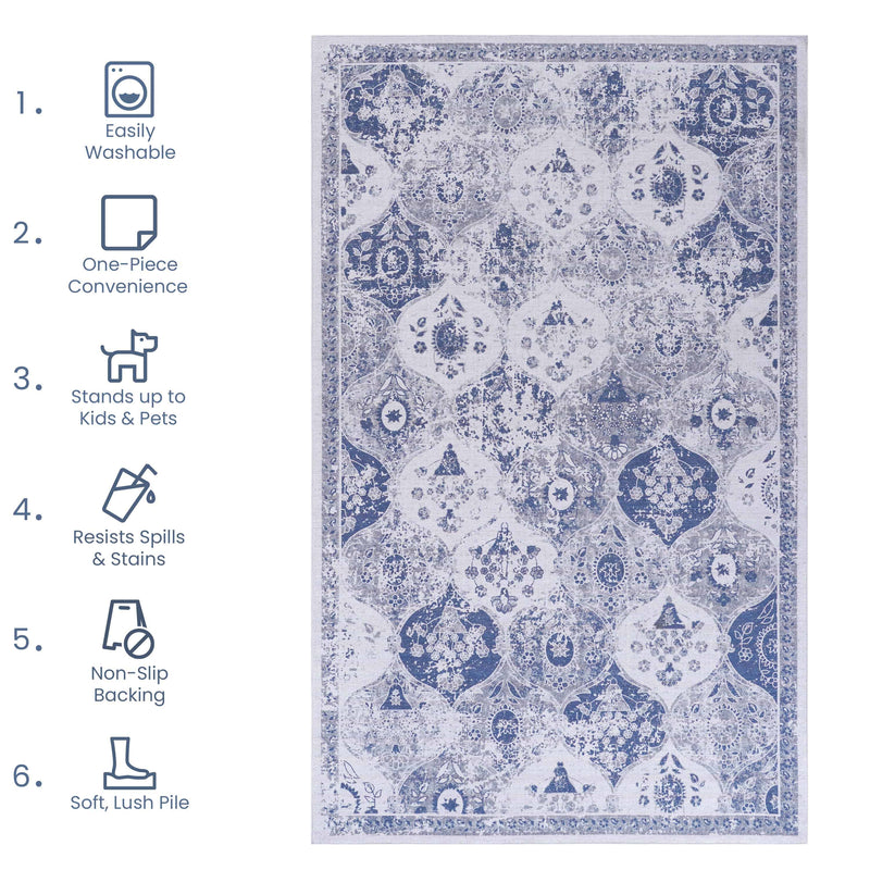 2'6'' x 10' Area Rug, Washable Rug, Low-Pile, Non-Slip, Non-Shedding, Foldable, Kid & Pet Friendly Area Rugs For Living Room, Bedroom, Kitchen, Dining Room Rug, Perfect Gifts - Blue