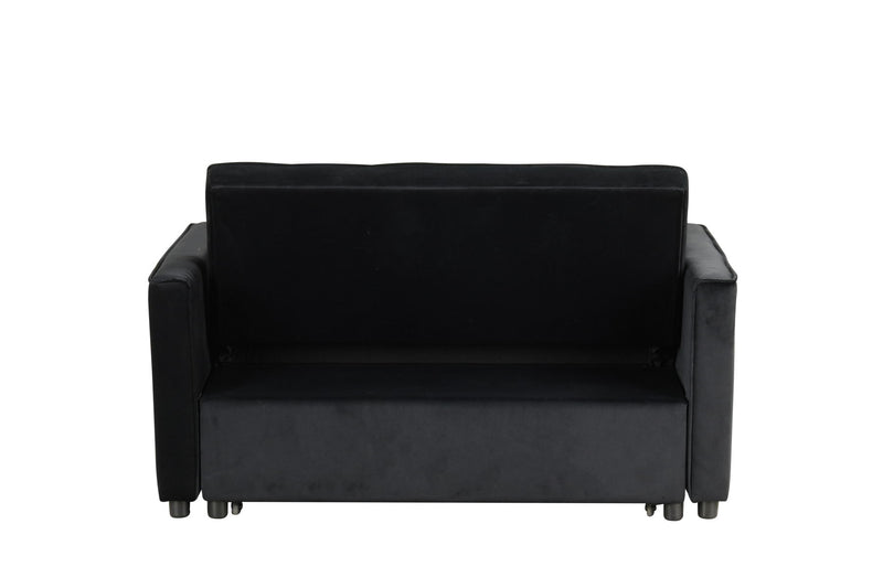 Maeve - 53.5"W Black Velvet Convertible Sleeper Loveseat With Tufting and Side Pocket