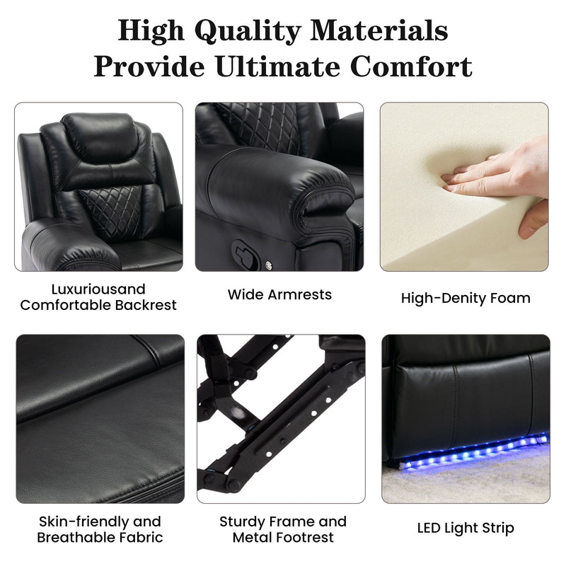 Home Theater Seating Manual Recliner Loveseat With Hide-Away Storage, Cup Holders And Led Light Strip For Living Room