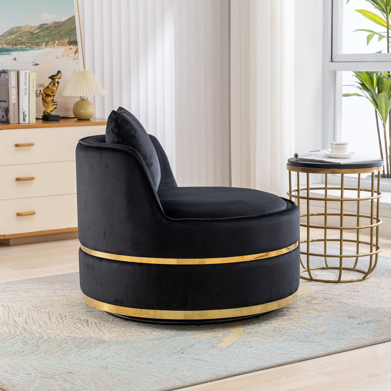 360° Swivel Accent Chair Velvet Modern Upholstered Barrel Chair Over-Sized Soft Chair With Seat Cushion For Living Room