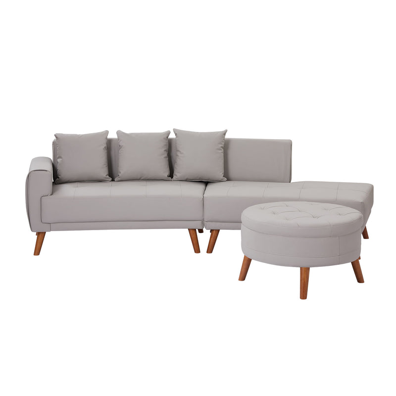 Contemporary Sofa Stylish Sofa Couch With A Round Storage Ottoman And Three Removable Pillows For Living Room