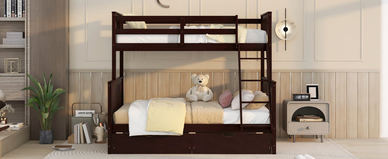 Twin-Over-Full Bunk Bed with Ladders and Two Storage Drawers(Espresso)( old sku:LT000165AAP）