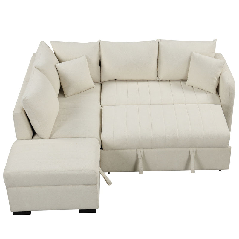 L-Shaped Sectional Pull Out Sofa Bed Sleeper Sofa With Two USB Ports, Two Power Sockets And A Movable Storage Ottoman